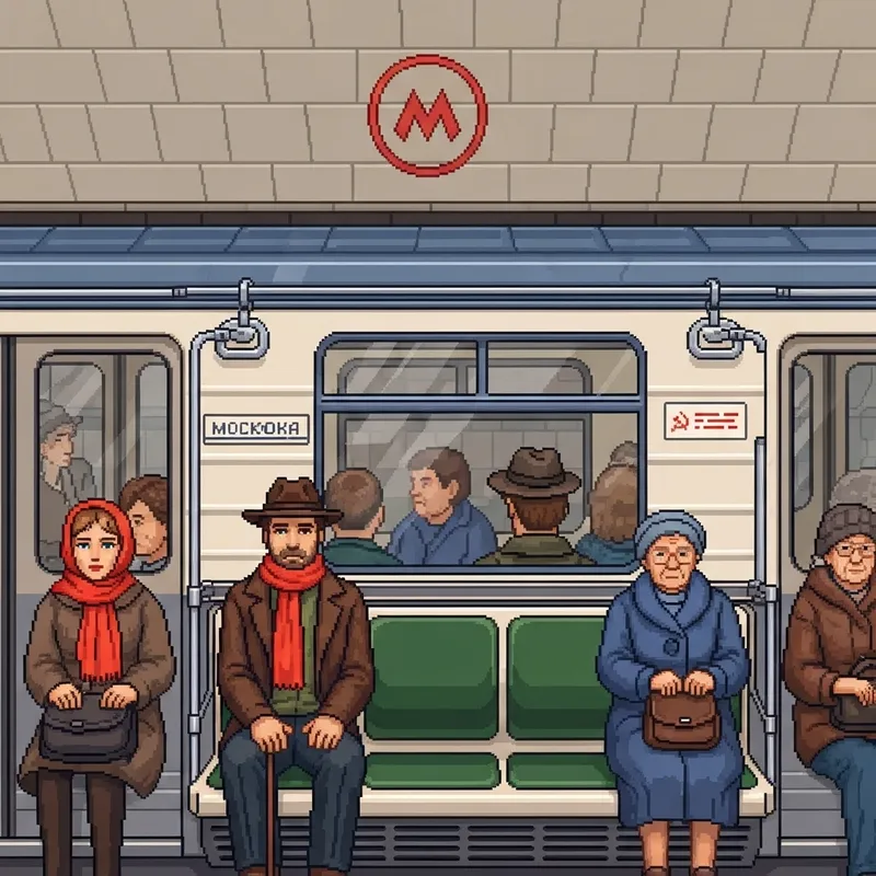 Moscow Underground Train in Pixel Art Style