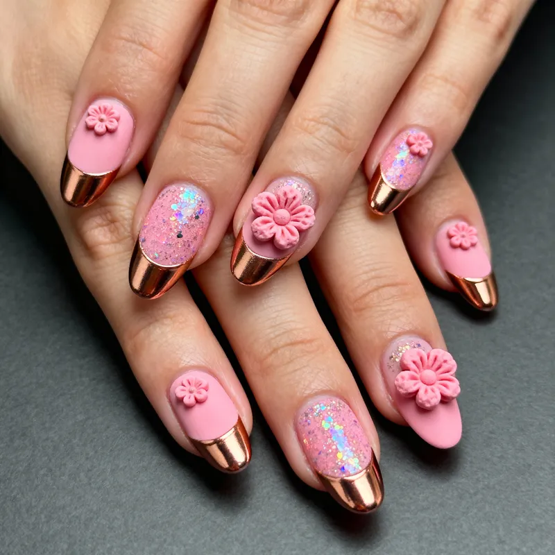 Stunning Pink Nail Art with 3D Flowers Stunning Pink Nail Art with 3D Flowers