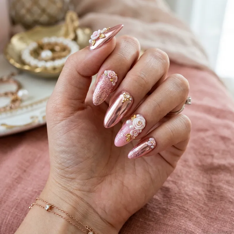 Stunning Pink Nail Art with 3D Flowers Stunning Pink Nail Art with 3D Flowers