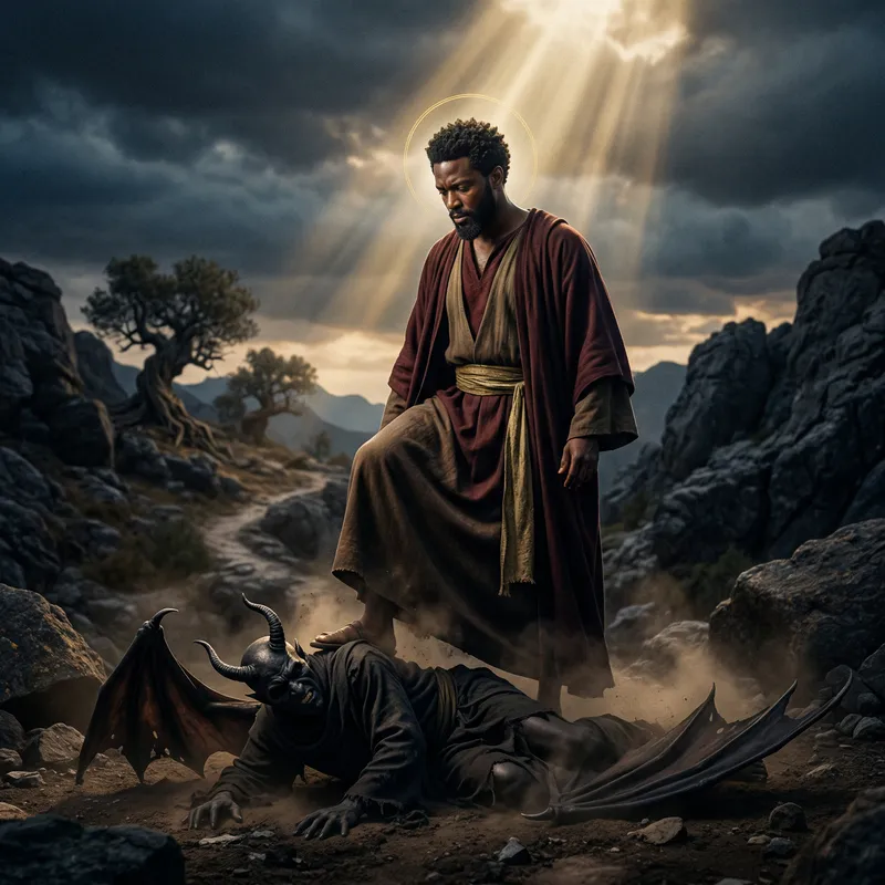 Black Jesus Christ Defeats the Devil - Powerful Imagery