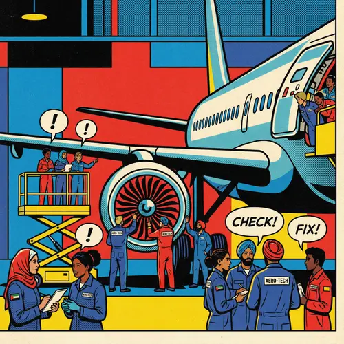 Pop Art Aircraft Maintenance Illustration | Diverse Technician Teams