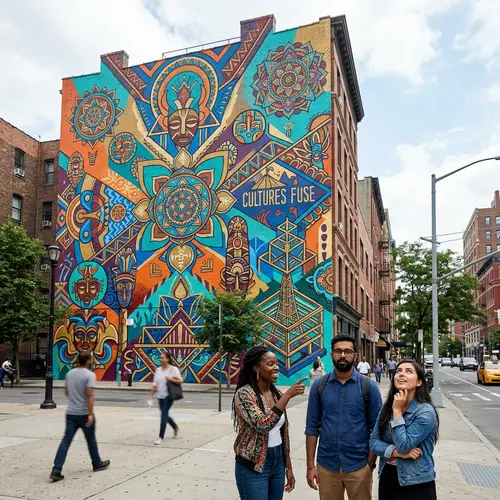 Urban Street Art Mural: Vibrant Fusion of Cultures