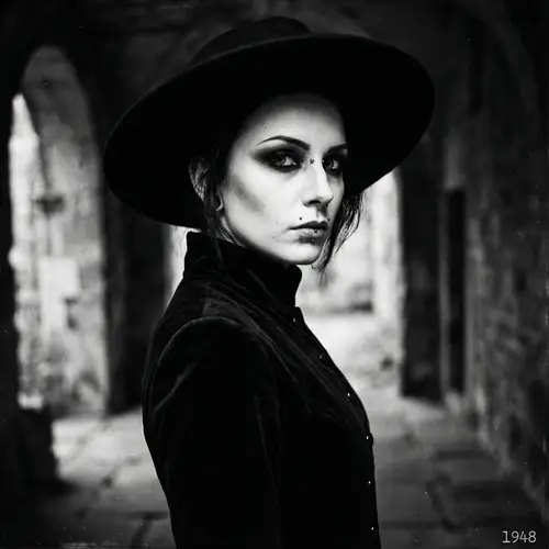 Gothic-Inspired Female Portrait with Dramatic Lighting