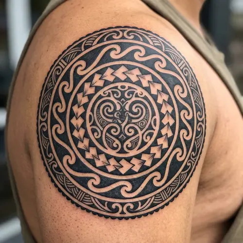 Maori Circular Tattoo: Strength, Family & Courage