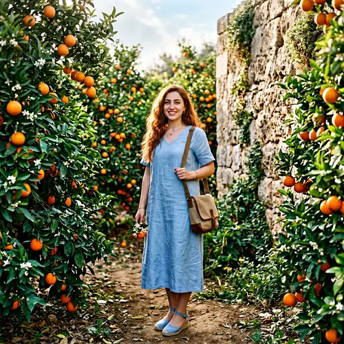 Middle Eastern Woman in Blue Dress - Green Eyes & Auburn Hair