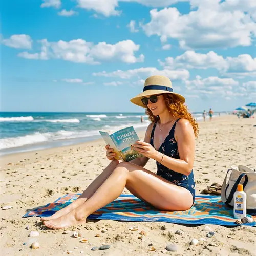 Woman in One-Piece Swimsuit Enjoying Beach Sunbathing