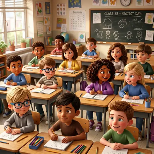 Charming Pixar-Style 3D Animated Class of Students