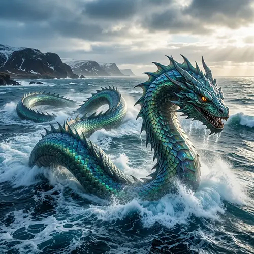 Sovereign Sea Serpent: Mythical Creature of Jade and Cobalt