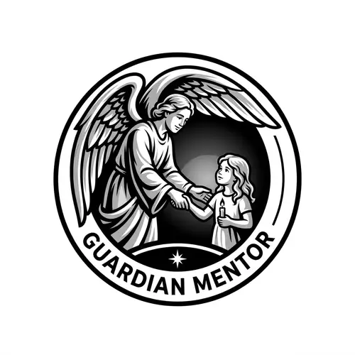 Guardian Angel Mentor Leading Girl with Candle in Black and White