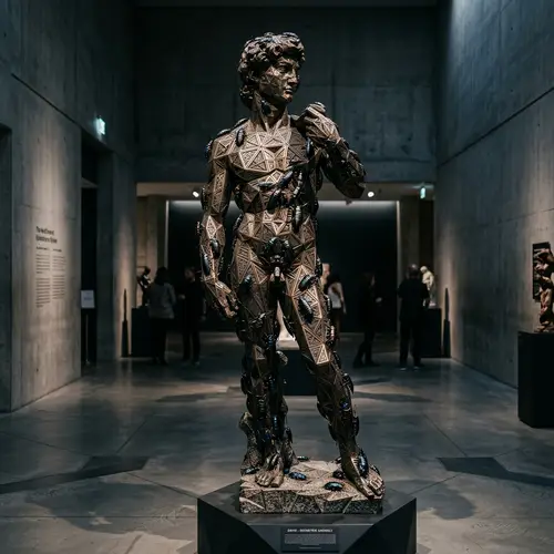 Geometric David Sculpture with Anomalous Roaches