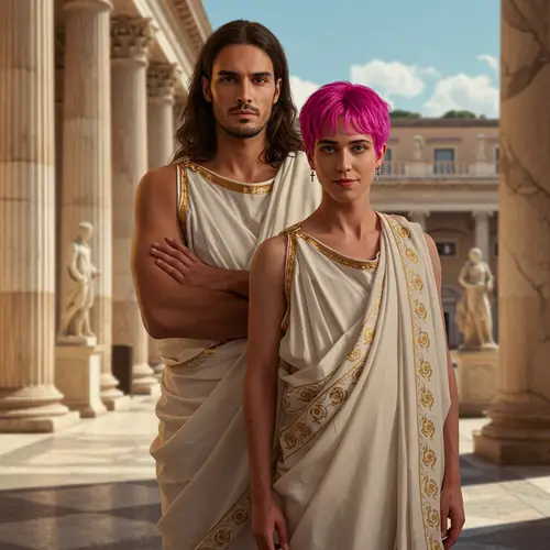 Dynamic Duo in Toga: Long Hair & Femboy Style