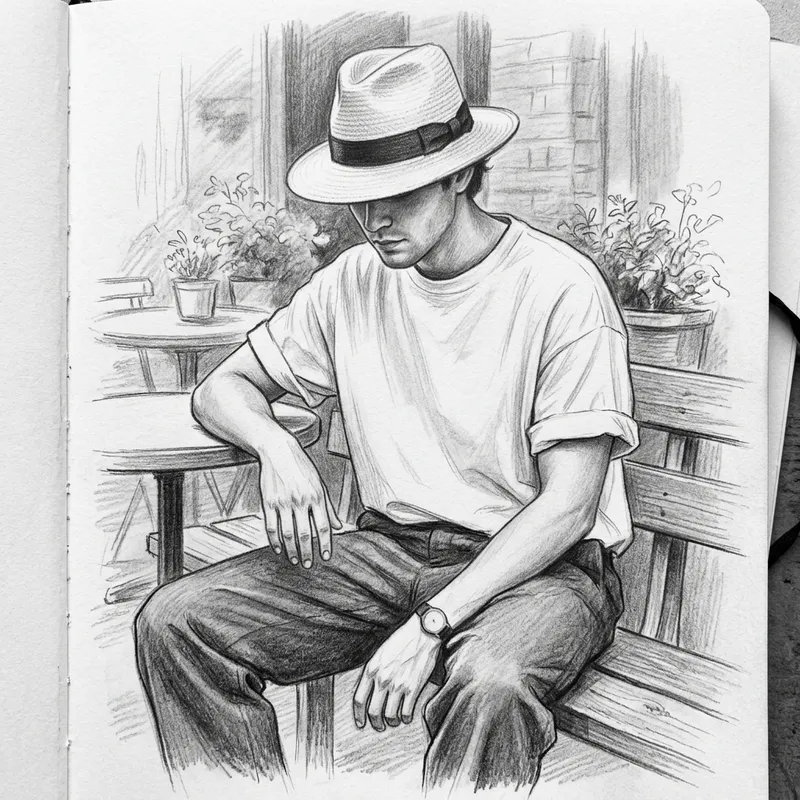 Stylish Bobby Sneakers in White T-Shirt & Oversized Panama Hat