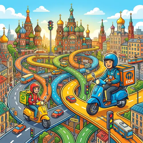 Russian Food Delivery App: Vibrant Urban Delivery Scene