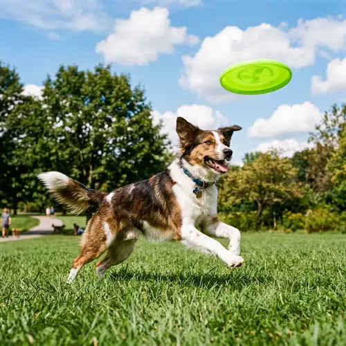 Beautiful Dog Chasing Frisbee in Sunny Park
