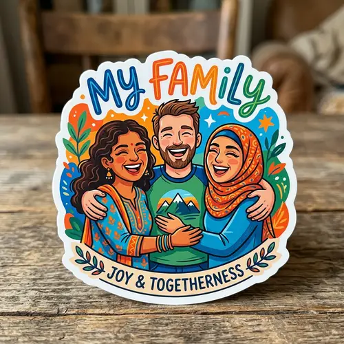 My Family Sticker: Joyful Unity in Orange, Blue, Green