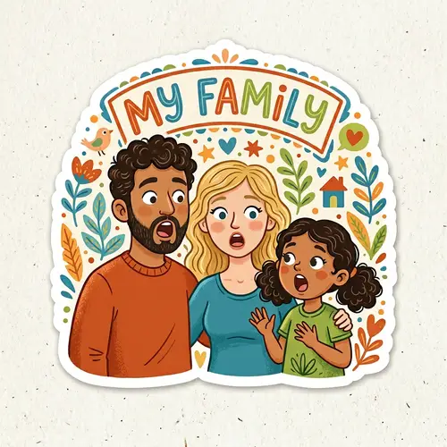 My Family Sticker Design with Hispanic, Caucasian, and South Asian Individuals