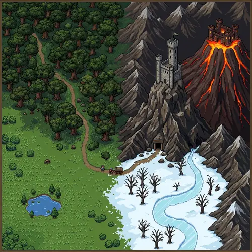 Pixel Art Adventure: A Detailed Bird's Eye View Masterpiece