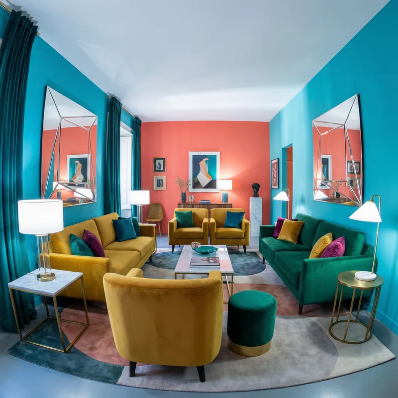 Contemporary Living Room with Vibrant Colors & Elegant Design