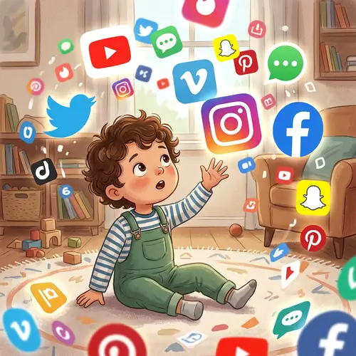 Child Surrounded by Social Media Icons | Digital Illustration
