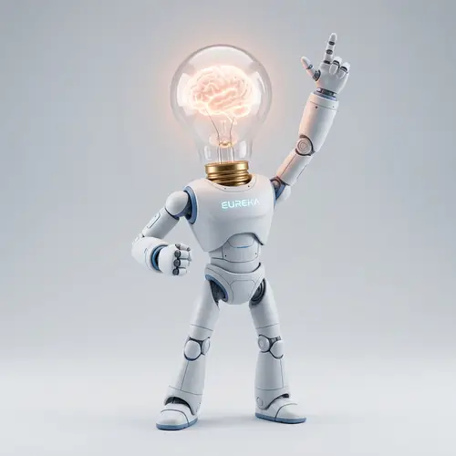 Energetic Robot Mascot with Lightbulb Head