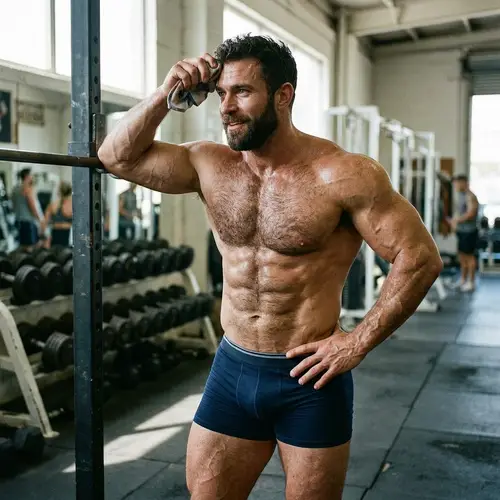 Super Muscled Man in Briefs with Chest Hair