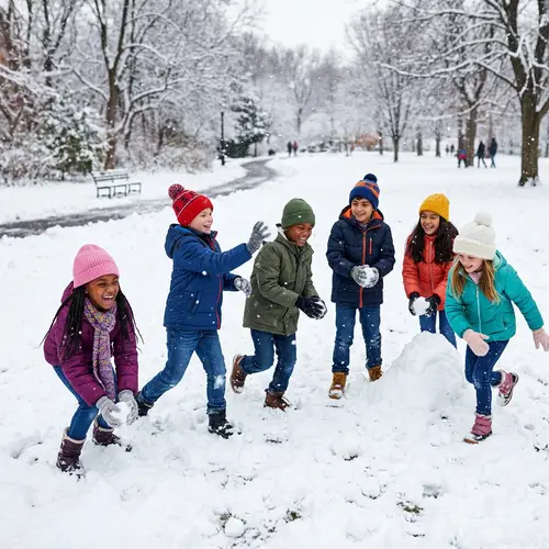 Vibrant Winter Scene: Joyous Snowball Fight with Diverse Children