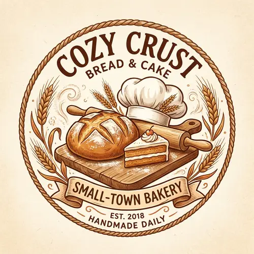 Bakery Logo Design with Bread, Cake, and More | Warm Earthy Colors