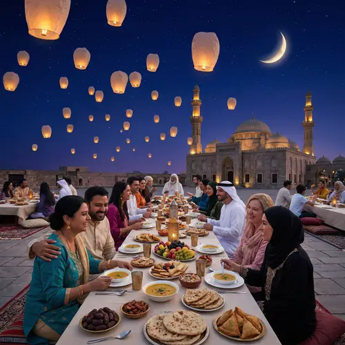 Ramadan Serene Scene: Families Celebrating Iftar Together
