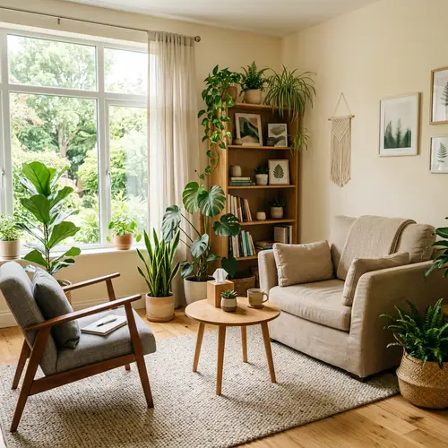 Calming Therapy Office with Natural Light & Plants