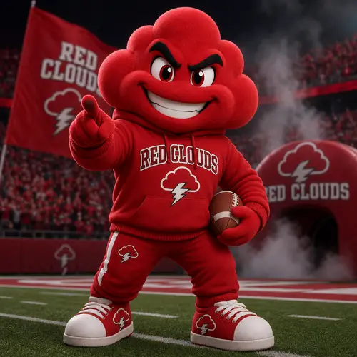 Red Cloud Football Mascot in Hoodie