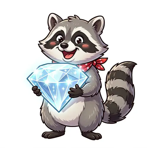 Cartoon Raccoon Holding a Diamond