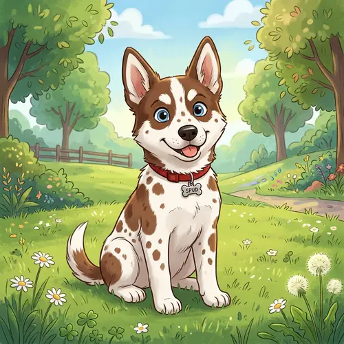 Adorable Husky Rat Terrier Mix Puppy Cartoon