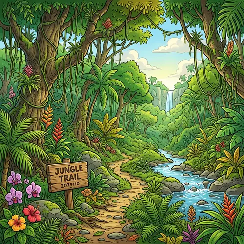 Vibrant Jungle Cartoon Art - No Animals