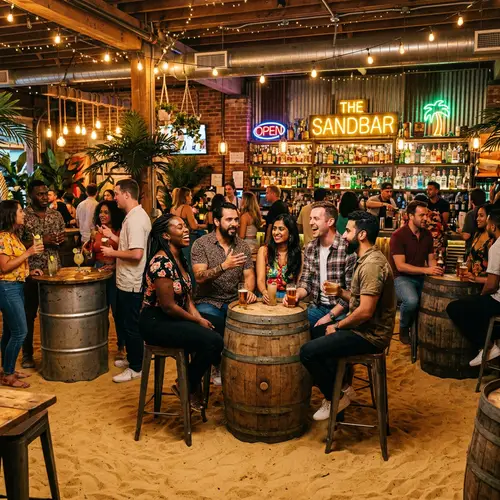 Lively Beach and Industrial Themed Bar | Unique Sandbar Vibe
