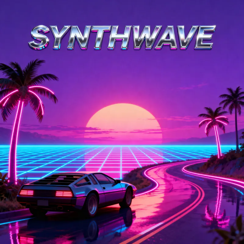 Retro-Futuristic Synthwave Landscape Art
