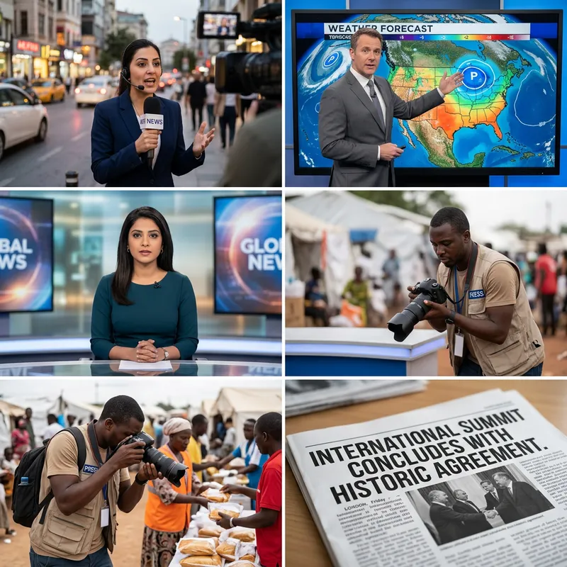 Diverse News Images: Female Journalist, Weather Forecaster, Anchoring & More
