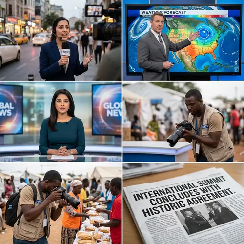 Diverse News Coverage: Female Journalist, Weather Forecaster, Anchoring and Photojournalist
