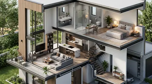 Modern Multi-Story House 3D Visualization