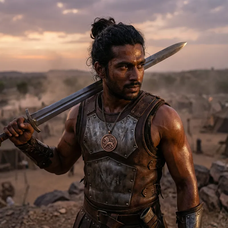 Muscular South Asian Mercenary with Broad Sword