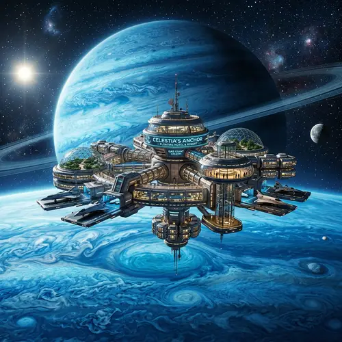 Floating Hotel on Blue Gas Giant