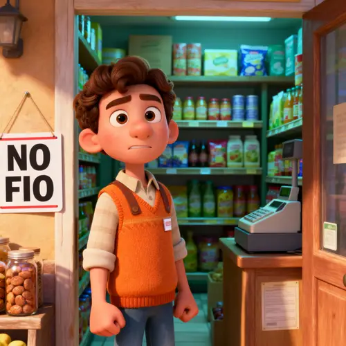 Friendly Shopkeeper in Cozy Pixar Store