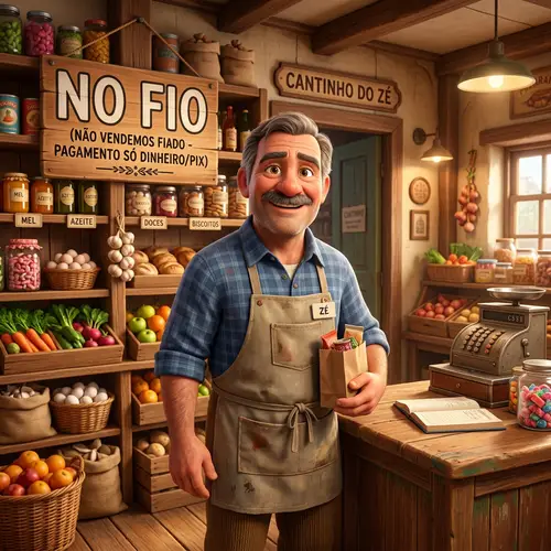Friendly Shopkeeper in Cozy Pixar Store