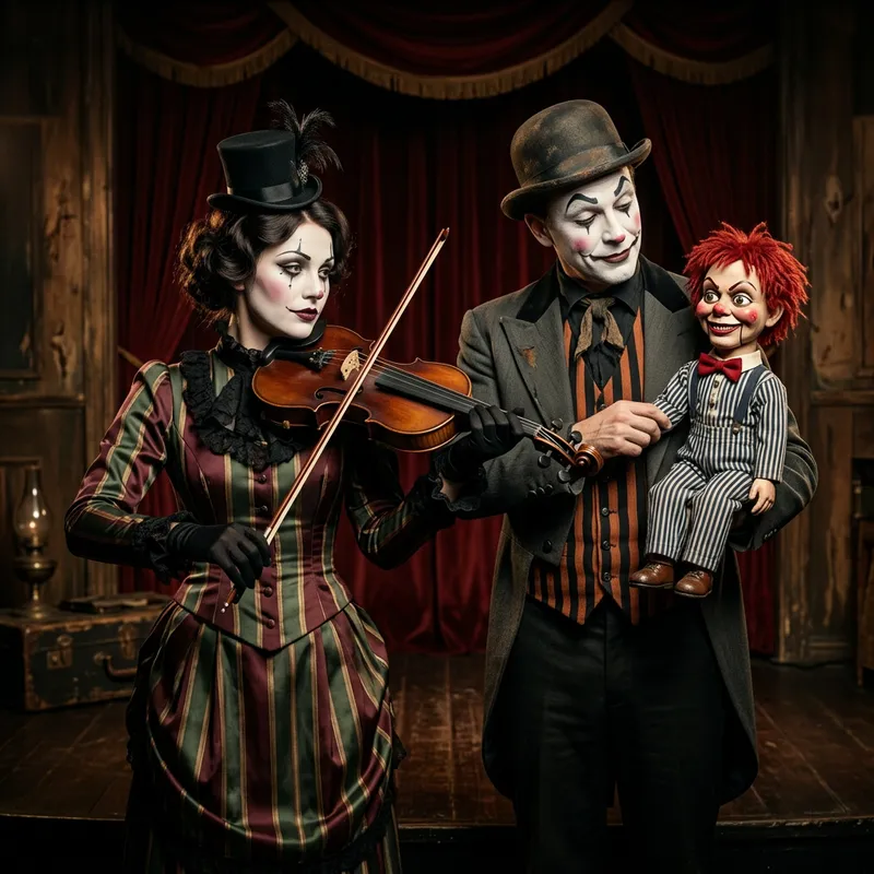Colorful Clown Couple & Skilled Violinist Performance with Ventriloquist Act