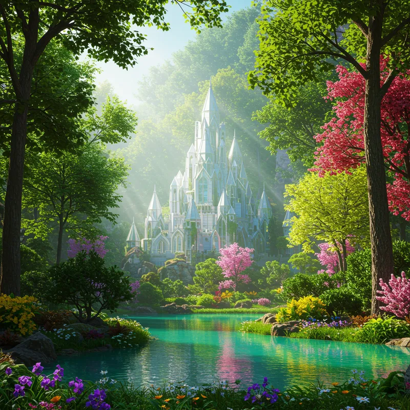 Enchanting Crystal Castle in Spring's Embrace