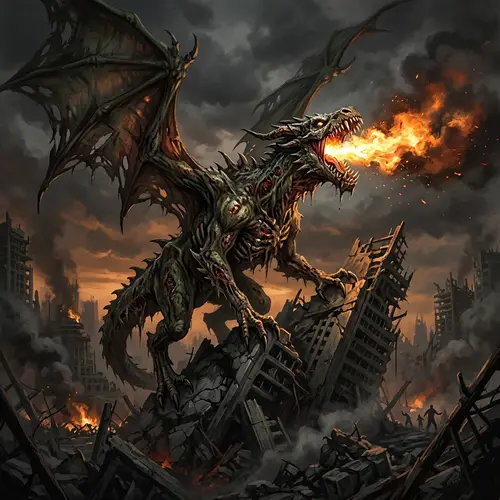 Terrifying Zombie Dragon in Post-Apocalyptic Landscape