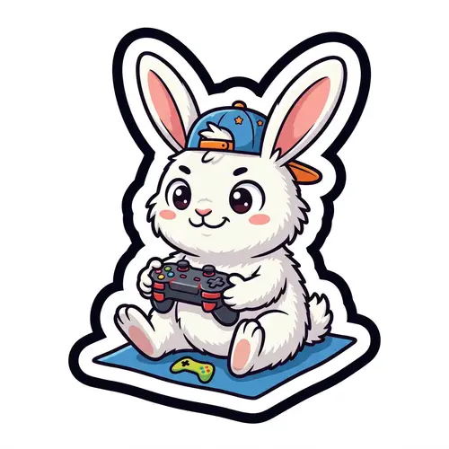 Cartoon White Rabbit Gaming Sticker with Cap