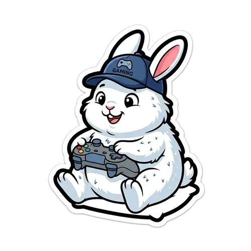 Cartoon White Rabbit Gaming | Stylish Cap | Die-Cut Sticker