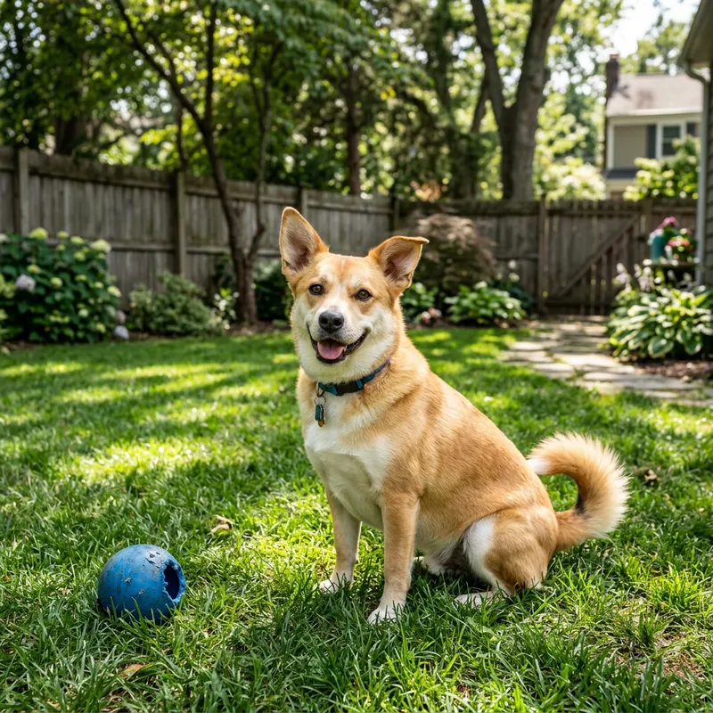 Lively Medium-Sized Dog Playing in Sunny Backyard