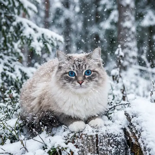 Cute Blue-Eyed Cat Covered in Snow | Cinematic Winter Shot
