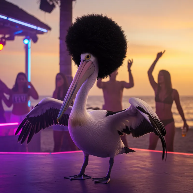 Afro Pelican Dancing at Disco Beach